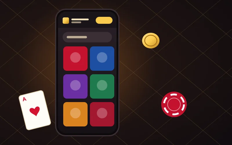 Book of Bet casino mobile lobby illustrated on a smartphone with pokies tiles